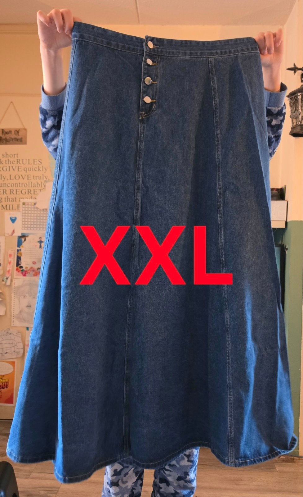 Lange denim rok met knopen - Maat XXL, Kleding | Dames, Blauw, Maat 46/48 (XL) of groter, Ophalen of Verzenden, Gedragen