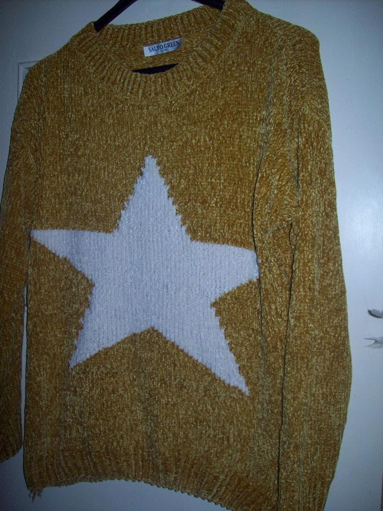 Gebreide Trui mosterdkleur met witte ster xl Silvo Green, Geel, Maat 46/48 (XL) of groter, Silvo Green, Ophalen of Verzenden