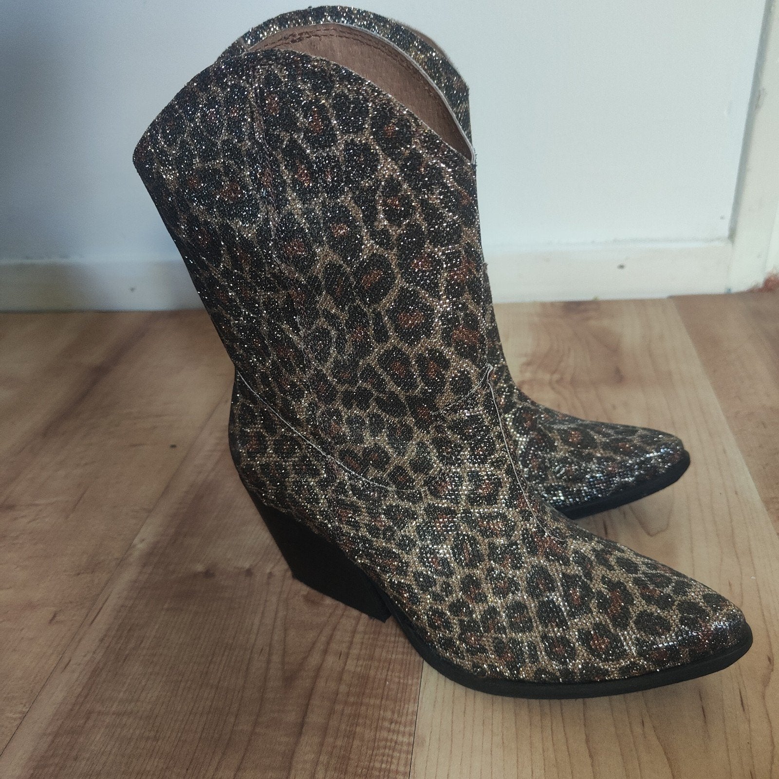 Leopardprint cowboylaarzen met glitter, Bruin, Lage of Enkellaarzen, Ophalen of Verzenden, Onbekend