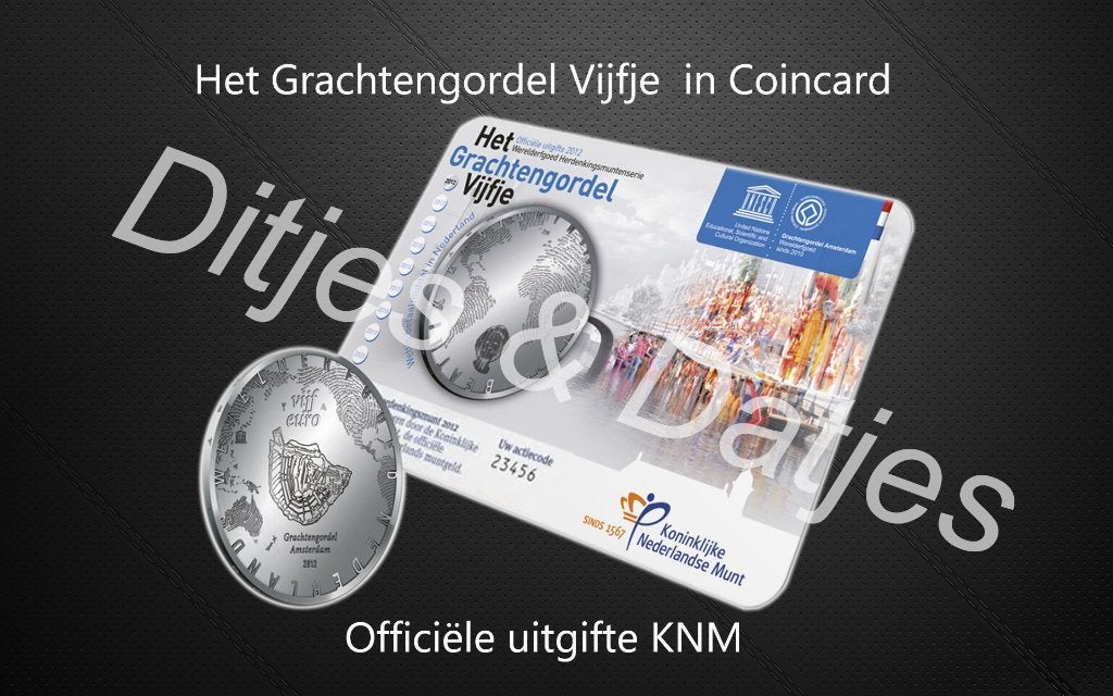 Grachtengordel Vijfje in coincard KNM 5 euro herdenkingsmunt, Ophalen of Verzenden, Koningin Beatrix, Euro's