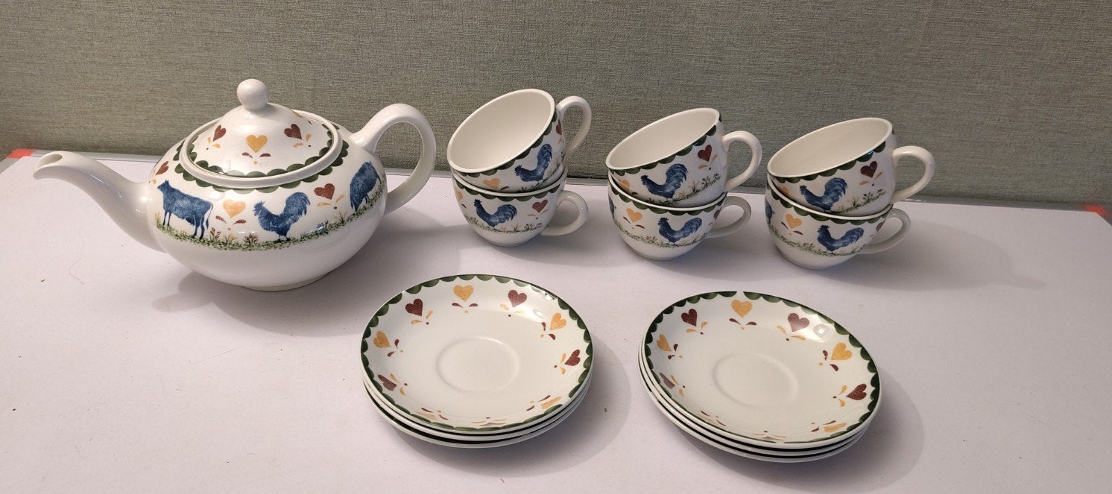 Jacks Farm theeservies - theepot, 6 kopjes en schotels, Huis en Inrichting, Ophalen of Verzenden, Zo goed als nieuw, Overige stijlen