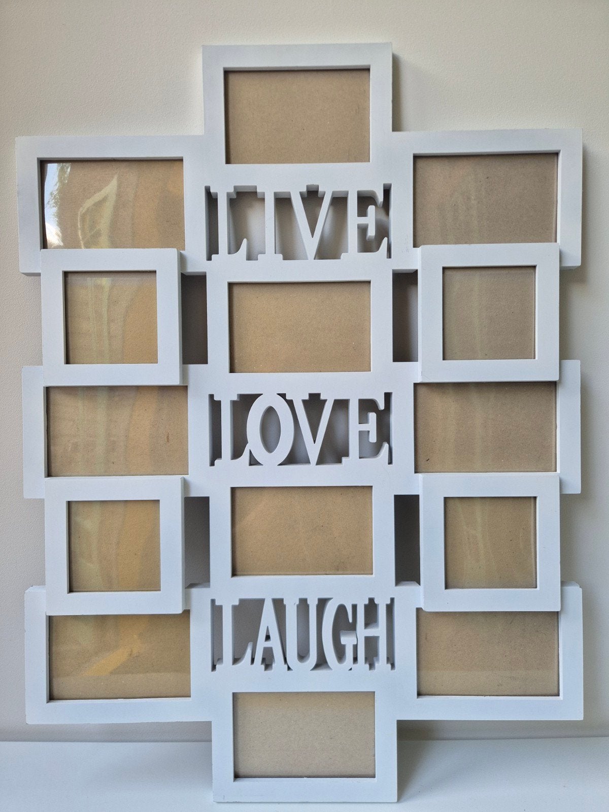 Witte collage fotolijst 'Live Love Laugh', Ophalen, Kunststof, Gebruikt, Hangend