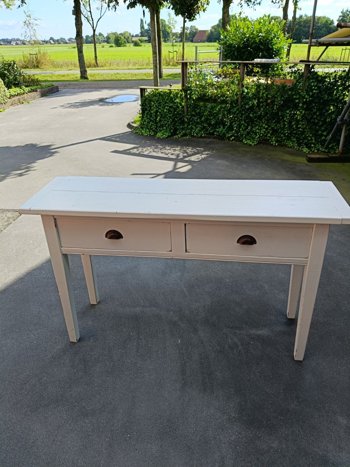 Landelijke console tafel wit geverfd., Huis en Inrichting, Tafels | Sidetables, Ophalen, Gebruikt, 100 tot 150 cm, Landelijk