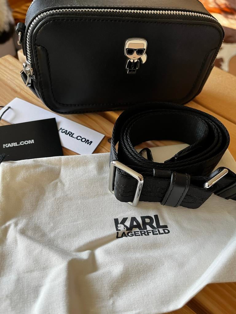 Karl Lagerfeld K/IKONIK Leren Cameratas Zwart, Overige merken, Zwart, Ophalen of Verzenden, Zo goed als nieuw