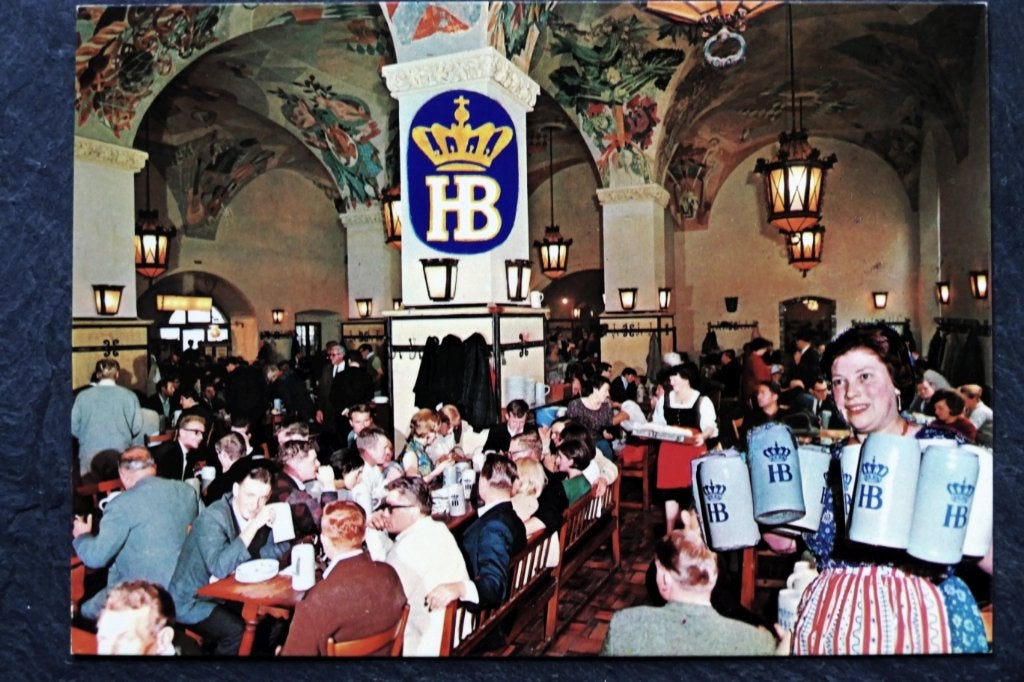 Hofbrauhaus Munchen, potten bier op tafel, Verzenden, 1960 tot 1980, Ongelopen, Overige thema's