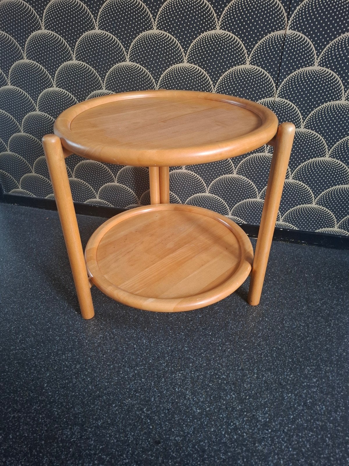 Jens Quistgaard ? vintage design bijzettafel, Minder dan 55 cm, Rond, Scandinavisch, Ophalen of Verzenden