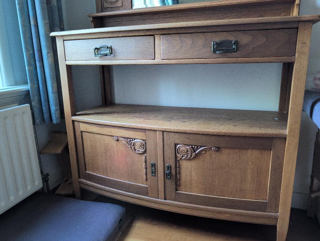 Antieken dressoir met spiegel, Ophalen, Glas, Gebruikt, 25 tot 50 cm