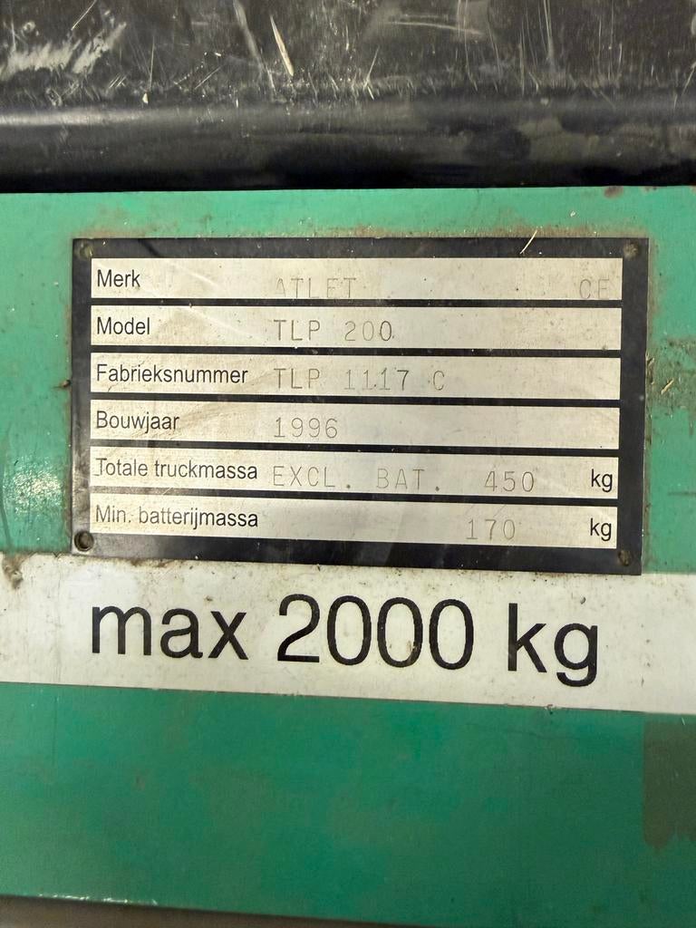 Elektrische Palletwagen Atlet TLP 200 - 2000 kg, Ophalen of Verzenden, Gebruikt, Elektrisch