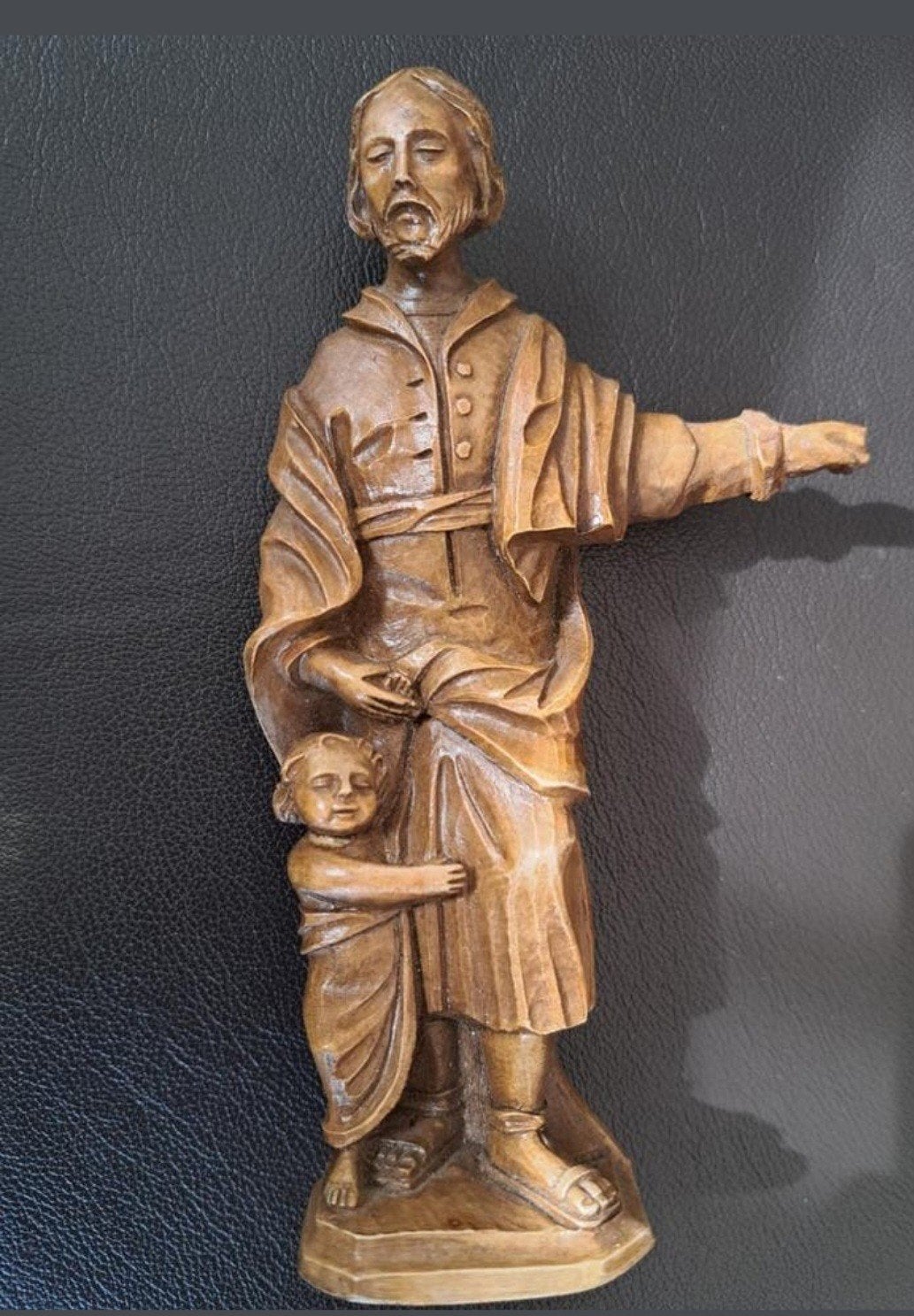 Antiek Houten Religieus beeld: Jozef en kind met console, Antiek en Kunst, Ophalen of Verzenden, 20 - 50 cm, Beeld, Hout