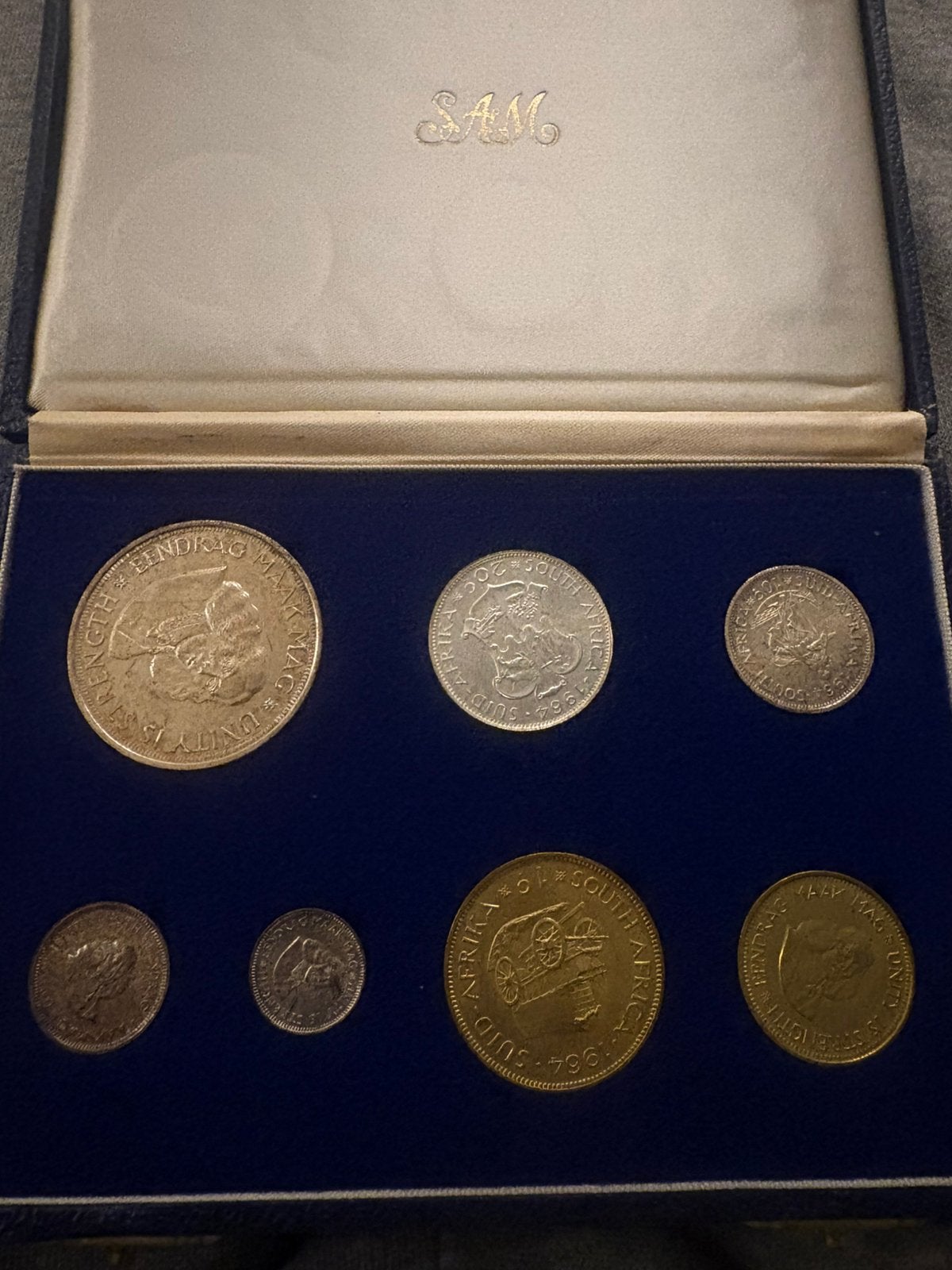 Zuid-Afrika 1964 Proof Set 7 Munten in Originele SAM Cassett, Ophalen of Verzenden, Zuid-Afrika, Zilver