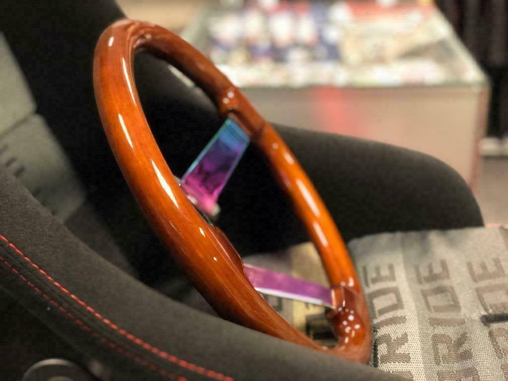 JapPower/PowerParts Racestuur sportstuur hout neochrome, Auto diversen, Ophalen of Verzenden