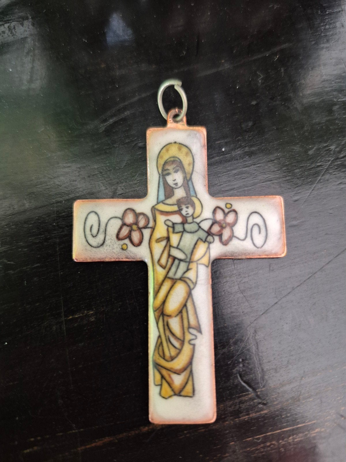 Vintage Emaille Kruisje Wolterman Groningen - Madonna & Kind, Ophalen of Verzenden