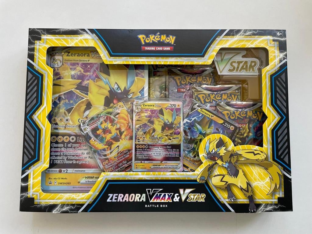 Pokémon Zeraora VMAX & VSTAR Battle Box, Ophalen of Verzenden, Zo goed als nieuw, Overige typen, Foil
