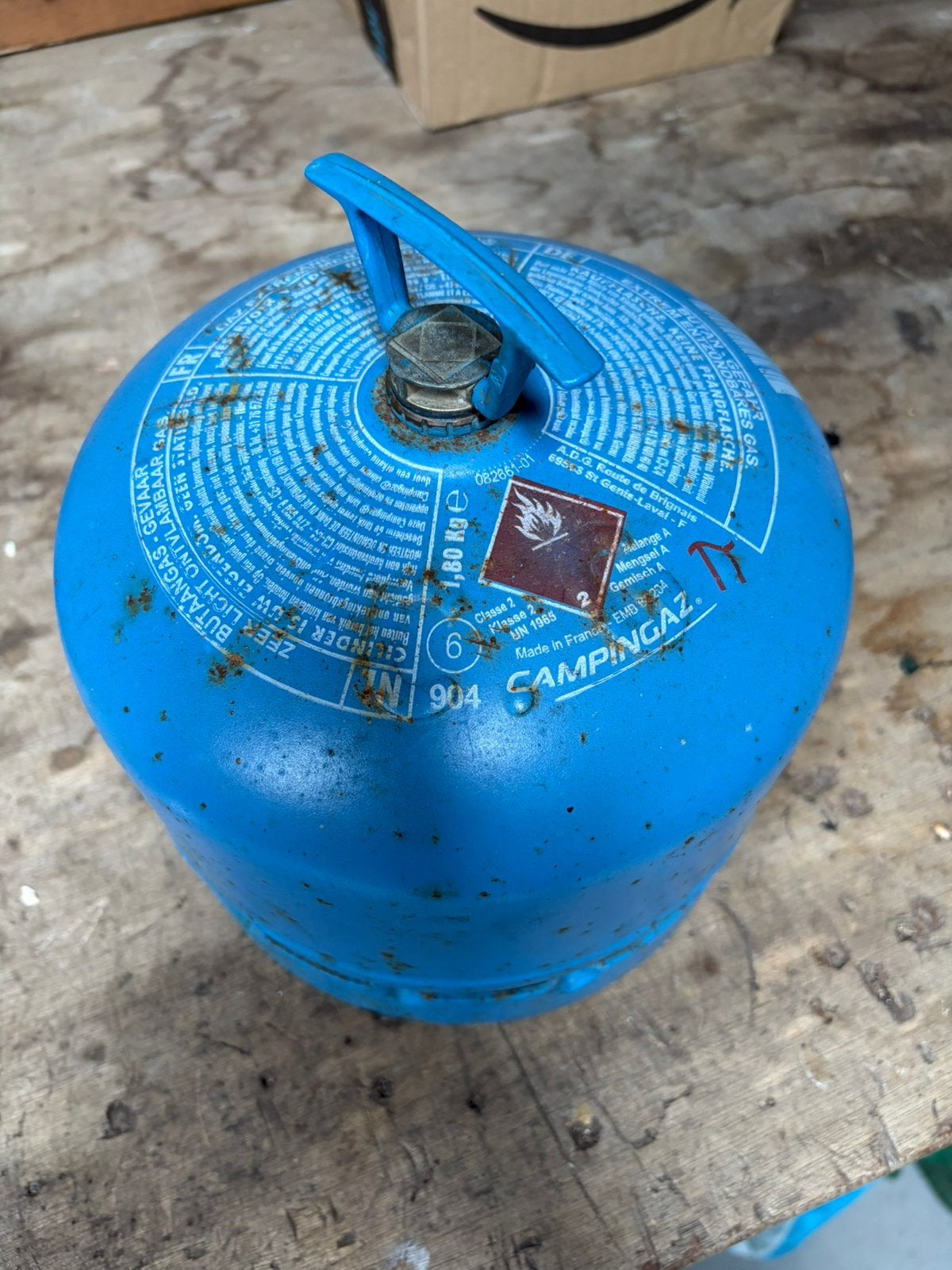 Gasfles Campinggaz 904 leeg hervulbaar, Ophalen, Gebruikt