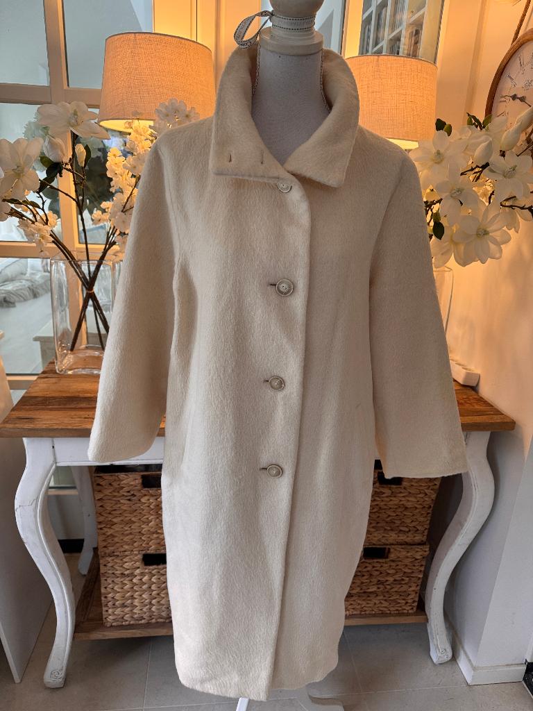Exclusieve, chique, Crème alpaca jas Laurèl/Escada, 38-40/M., Verzenden, Zo goed als nieuw, Maat 38/40 (M), Wit