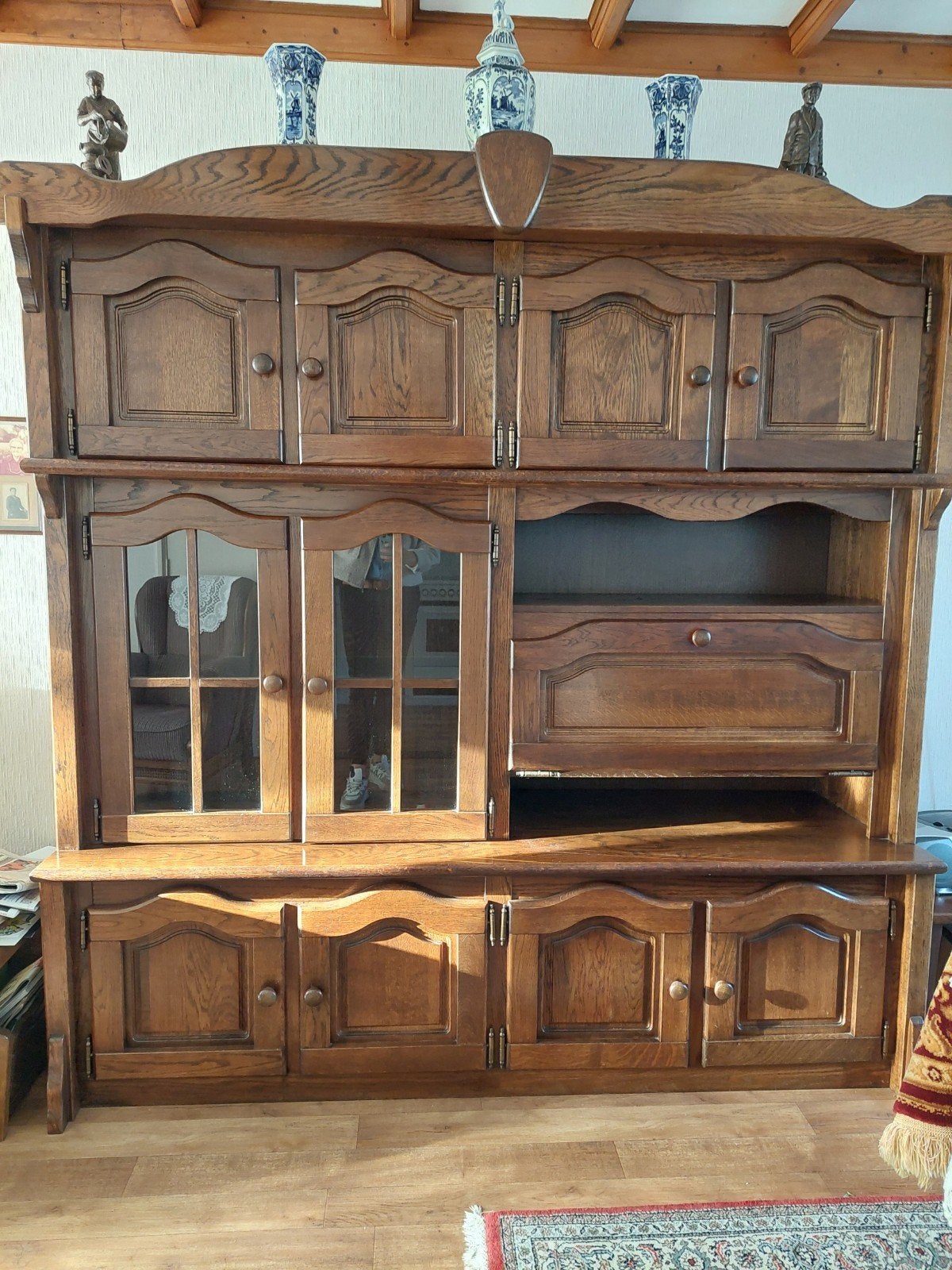 Massief eiken dressoir/vitrinekast - 200x200x60 cm, Ophalen, Zo goed als nieuw