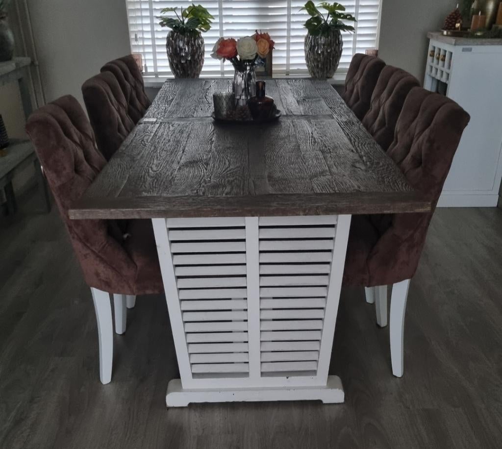 Riviera Maison eethoek met 6 stoelen, Huis en Inrichting, Banken | Complete zithoeken, Ophalen, Zo goed als nieuw, Overige materialen