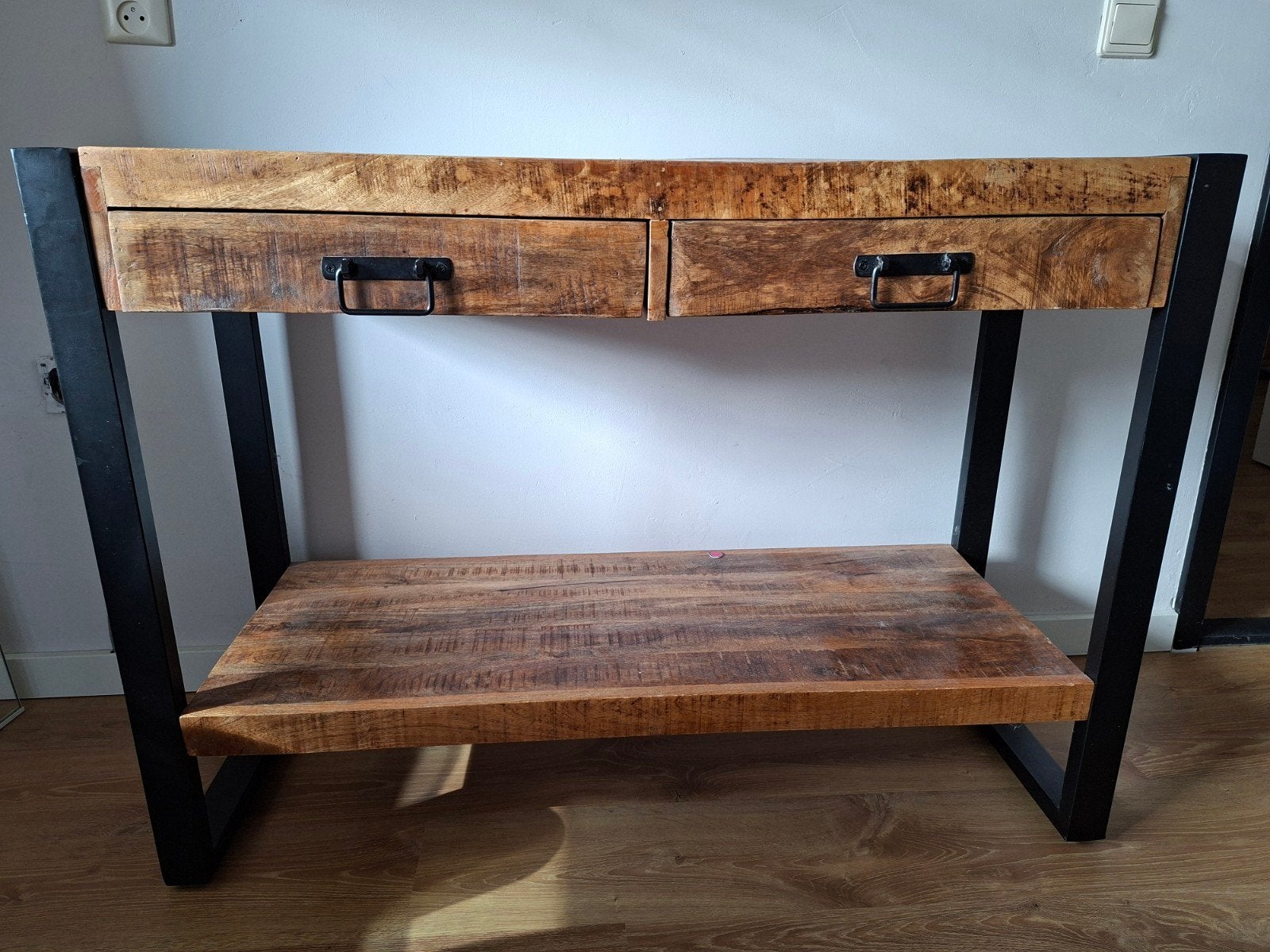 Dressoir met 2 lades en open vak - Hout en Metaal, Huis en Inrichting, Ophalen, Zo goed als nieuw, 25 tot 50 cm, 100 tot 150 cm
