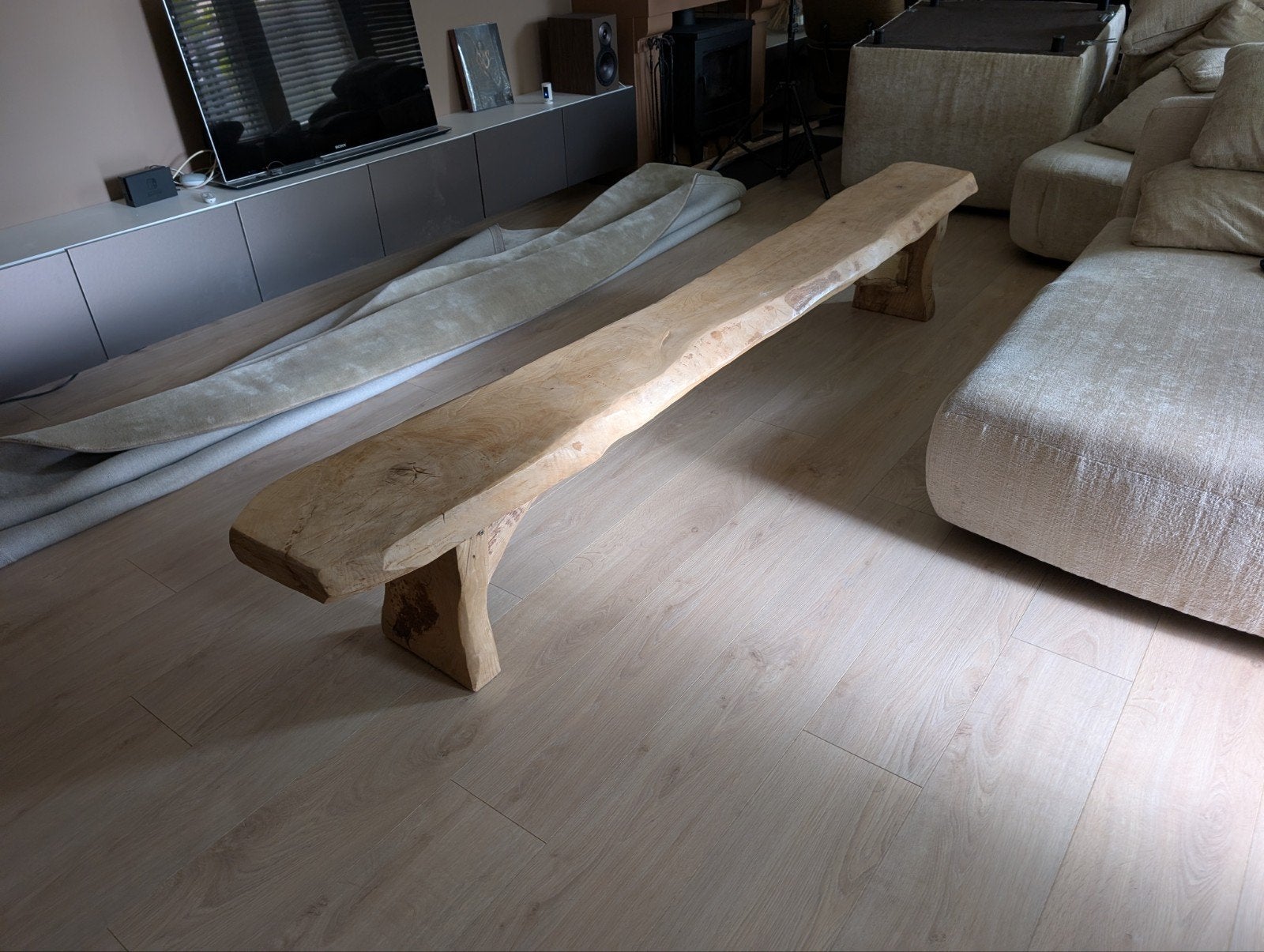 Boomstambank 2.95 m voor eettafel, Ophalen, Minder dan 50 cm, 200 cm of meer, Vijf personen of meer