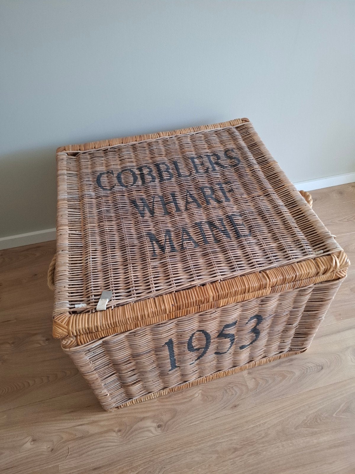 Riviera Maison rieten opbergkist met deksel, Ophalen, Gebruikt, 50 tot 100 cm, 75 tot 100 cm