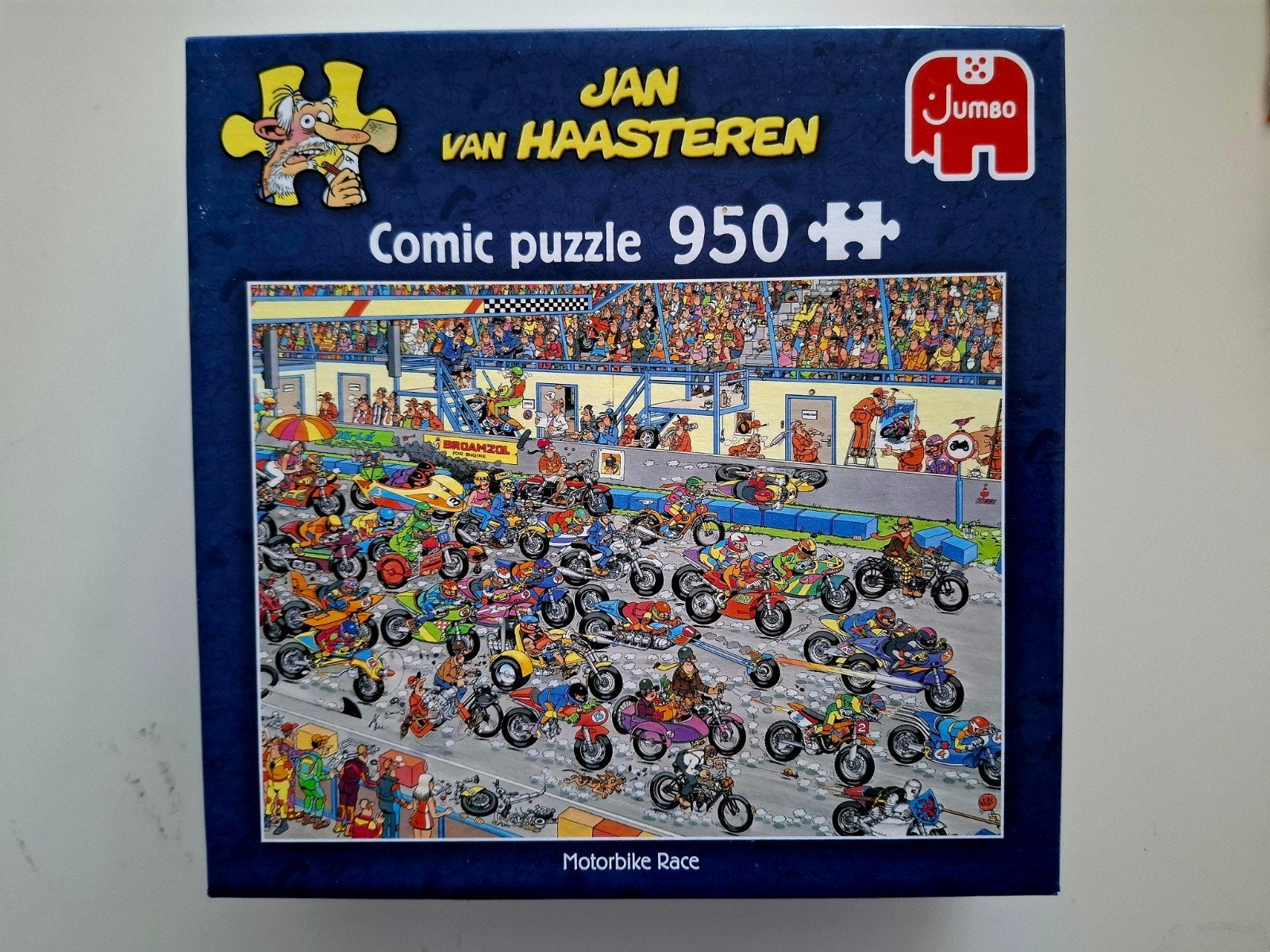 Jan van Haasteren 'Motorbike Race' 950 stukjes + poster, Ophalen of Verzenden, 500 t/m 1500 stukjes, Zo goed als nieuw, Legpuzzel