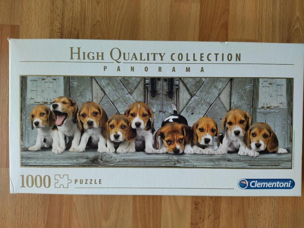 Clementoni Panorama puzzel Beagle puppies - 1000 stukjes, Ophalen of Verzenden, 500 t/m 1500 stukjes, Gebruikt, Legpuzzel