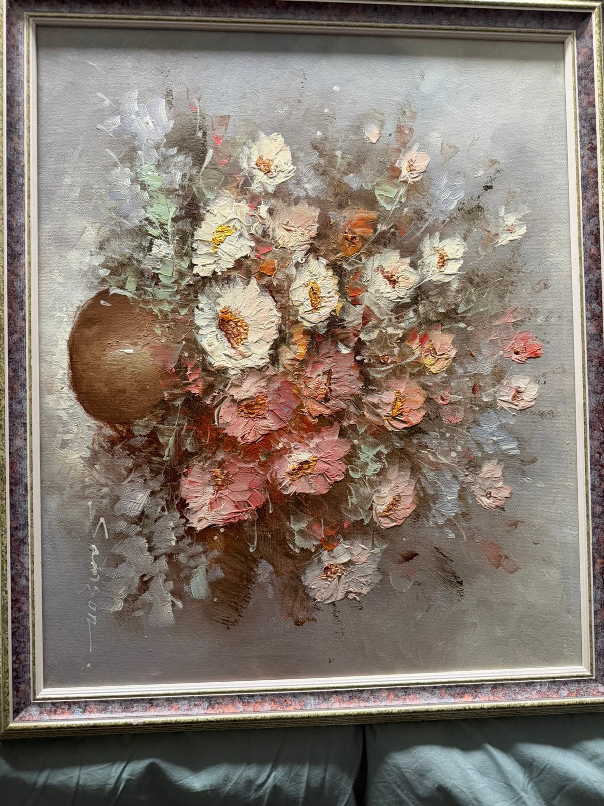 schilderij op doek, Antiek en Kunst, Bloemen, Doek, Bijzondere lijst, Ophalen of Verzenden