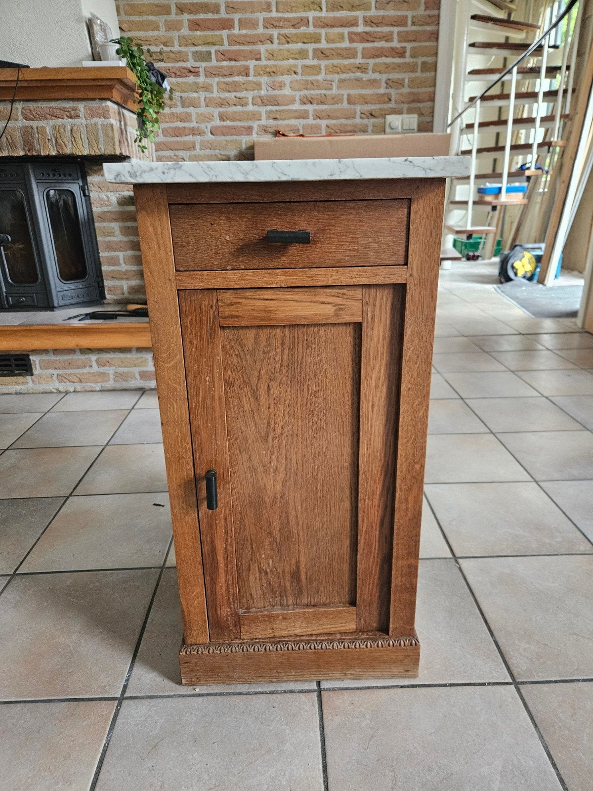 Antieke Bijzettafel met Marmeren Blad en Lade, Antiek en Kunst, Antiek | Meubels | Tafels, Ophalen