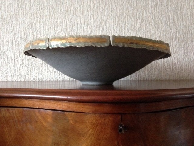 Keramiek schaal - unica - Gerard van Dam, Ommen  ( 1946 -  ), Ophalen, Grijs, Gemerkt, Schaal