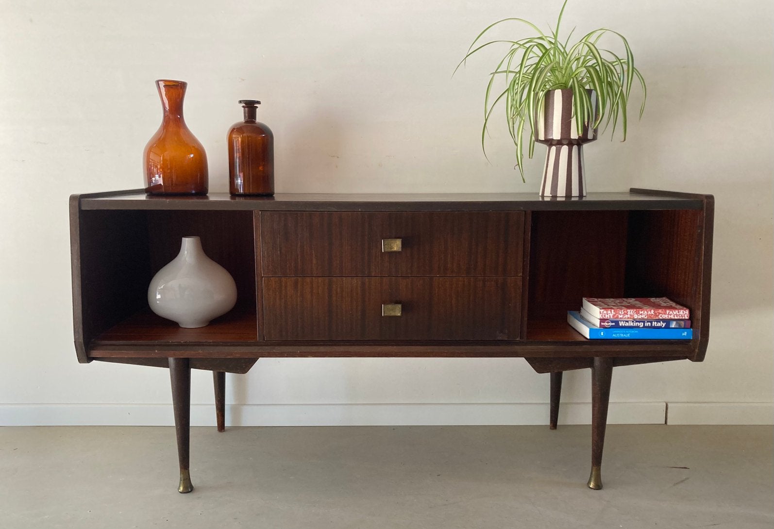 Midcentury vintage teak klein dressoir, Ophalen, Gebruikt, Midcentury vintage retro jaren 60, 100 tot 150 cm