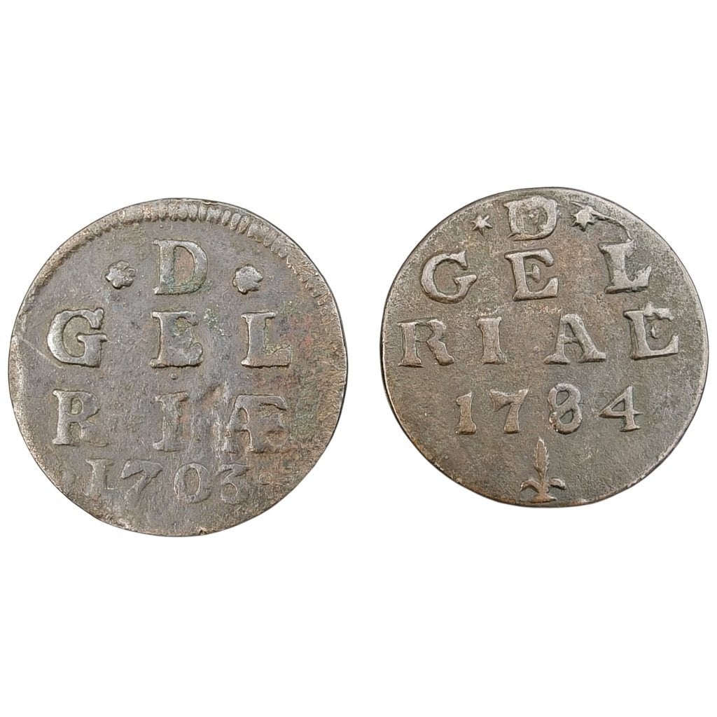 Lot 2 duiten Gelderland 1703 en 1784, Ophalen of Verzenden, Vóór koninkrijk, Overige waardes, Setje