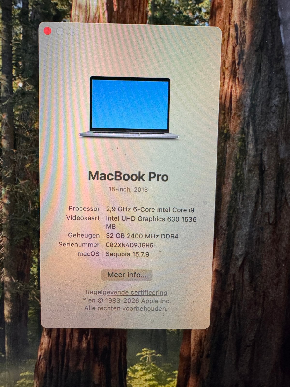 MacBook Pro 6 core i9 32gb RAM  256gb 15,4”, Ophalen, Overige modellen, 2 tot 3 Ghz, 32 GB
