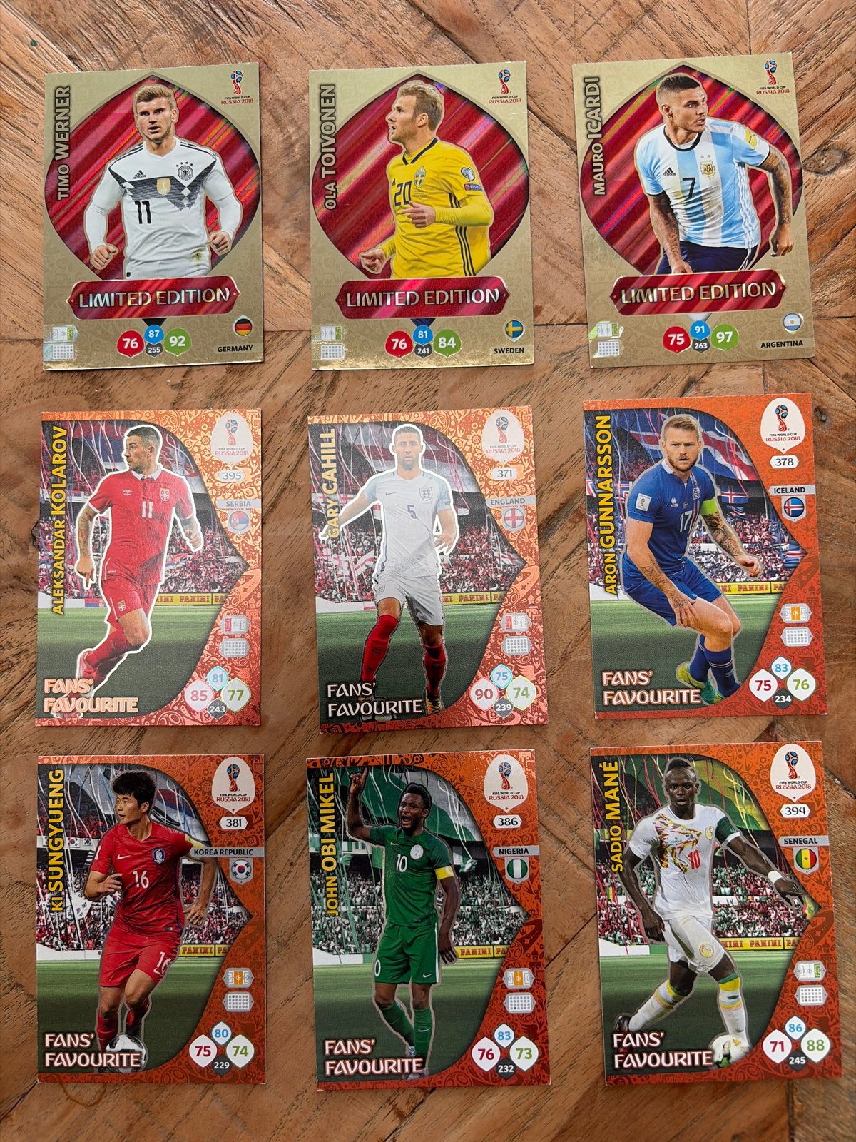 9 Panini FIFA World Cup Russia 2018 Voetbalkaarten, Ophalen of Verzenden, Gebruikt, Overige sporten, Spelerskaart