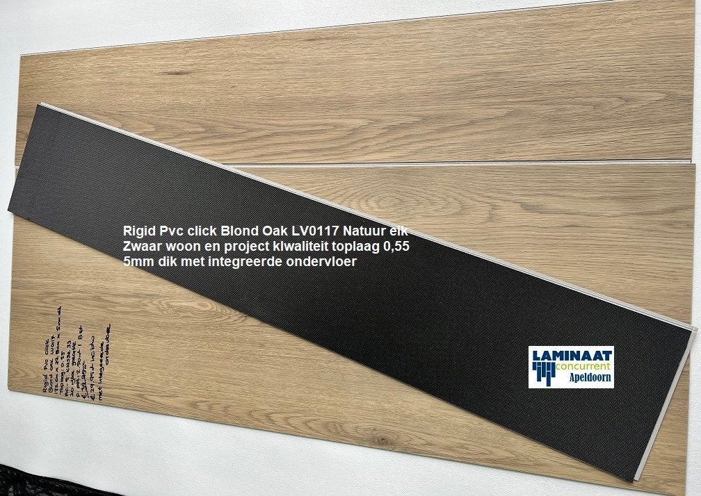 Pvc click Blond Eik Natuur 5mm dik integreerde ondervloer, Bruin, 75 m² of meer, Nieuw, Ophalen of Verzenden