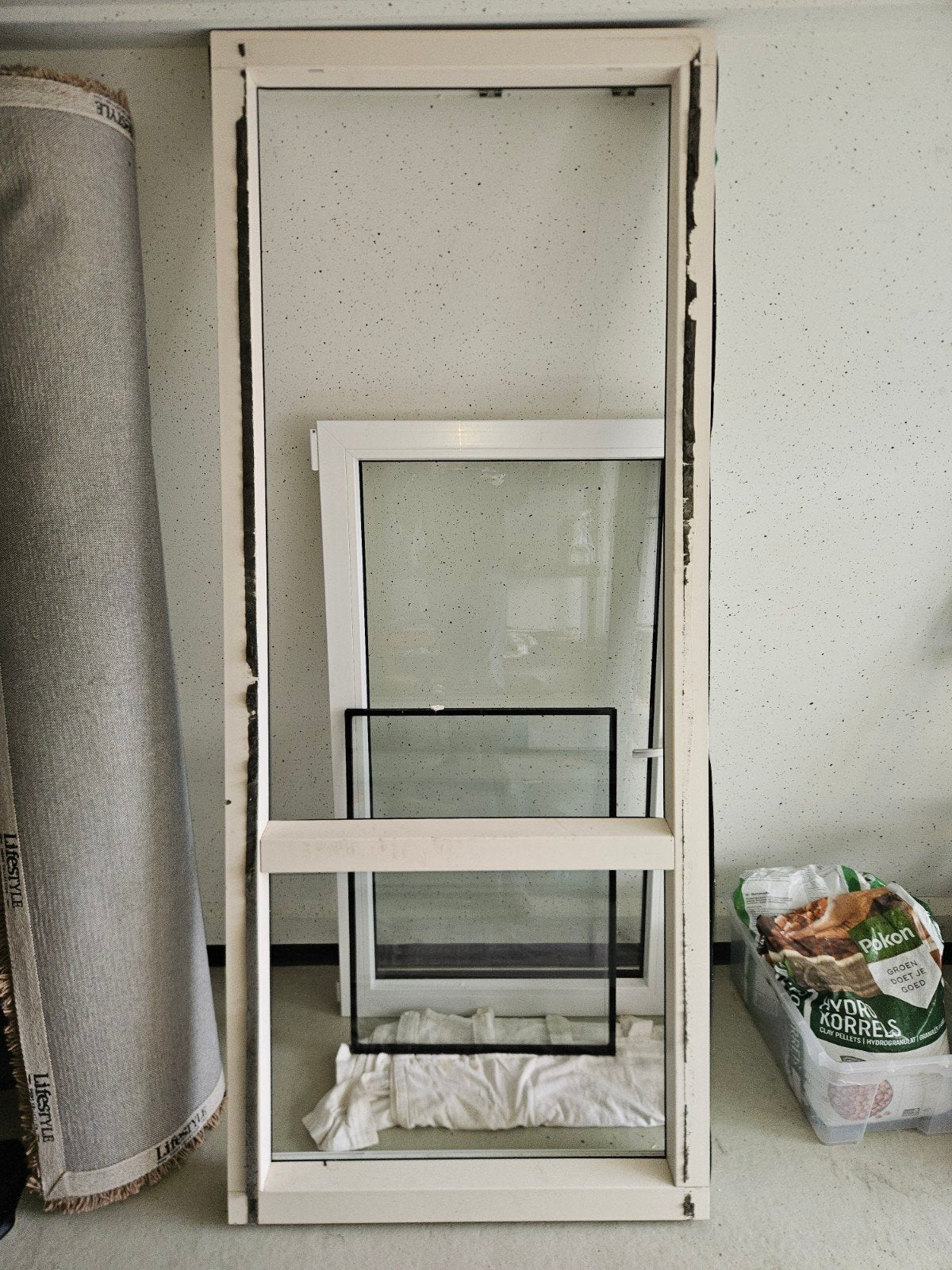 Kunststof kozijn met vast en draai/kiep raam, Ophalen, Gebruikt, 80 tot 120 cm, 160 cm of meer