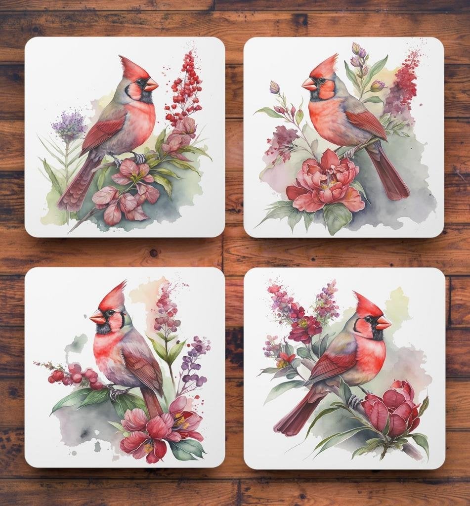 Rode Kardinaal Aquarel onderzetters met houder, Huis en Inrichting, Ophalen of Verzenden, Nieuw