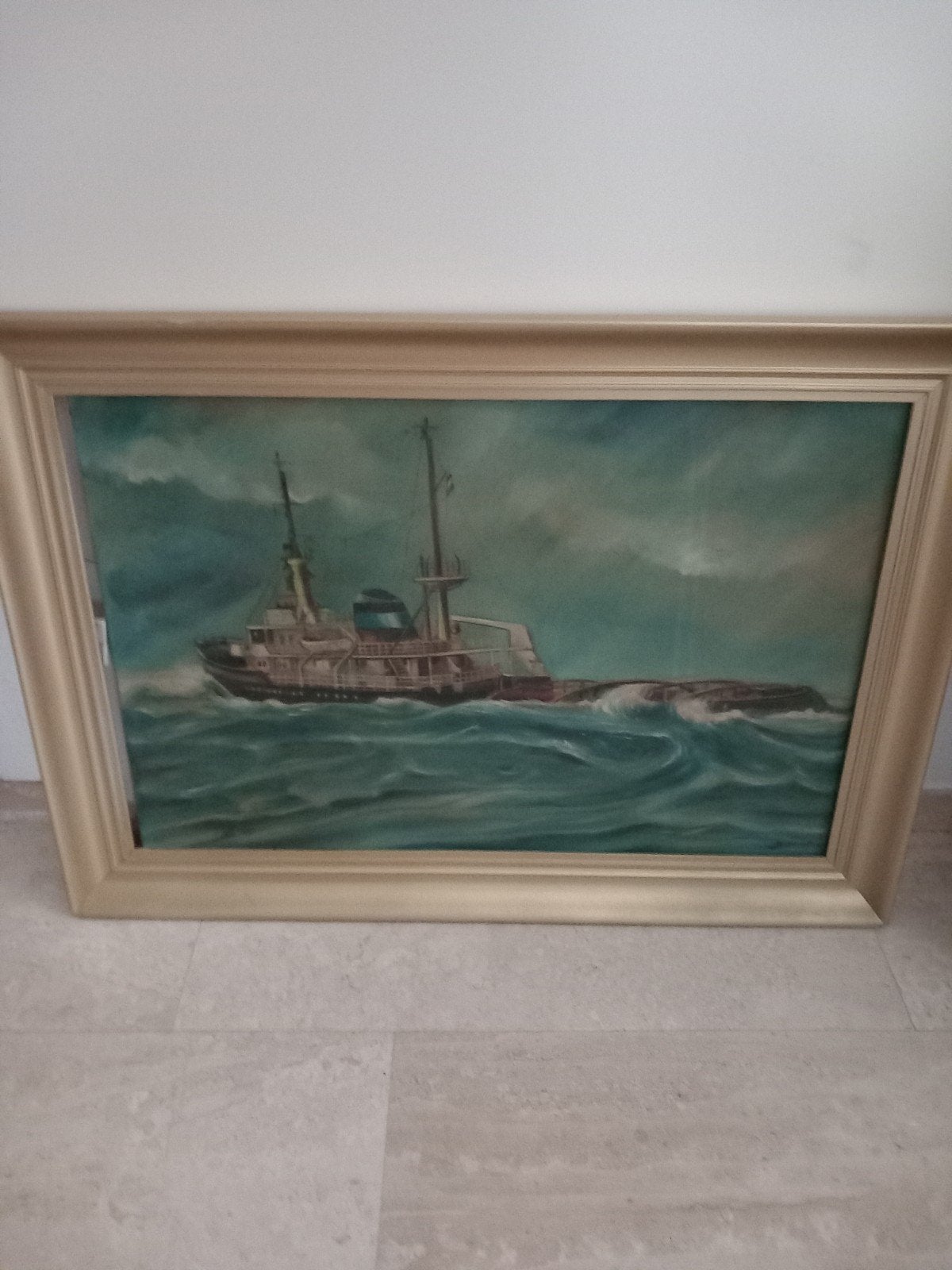 Schilderij van een schip op zee, Antiek en Kunst, Kunst | Schilderijen | Klassiek, Maritiem / water, Ingelijst, Doek, Ophalen of Verzenden