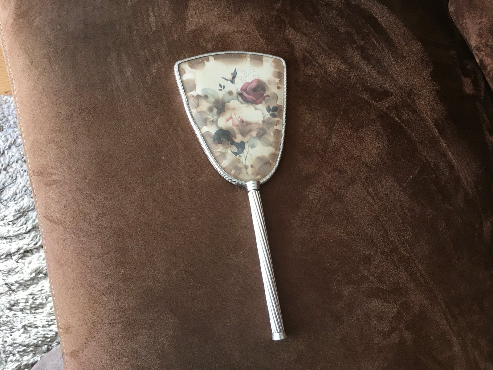 Antieke handspiegel met rozenmotief, Antiek en Kunst, Ophalen of Verzenden