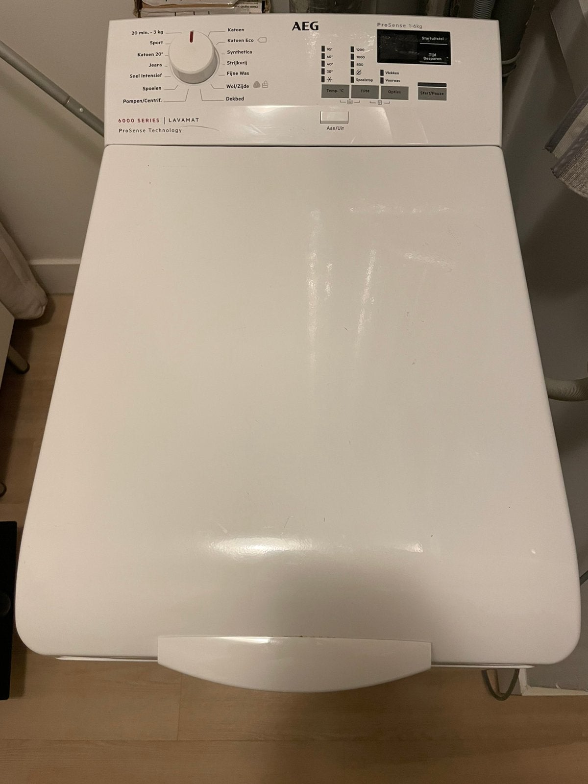 AEG Bovenlader Prosense 6000 4-6 kg., Ophalen, 1200 tot 1600 toeren, Gebruikt, 4 tot 6 kg