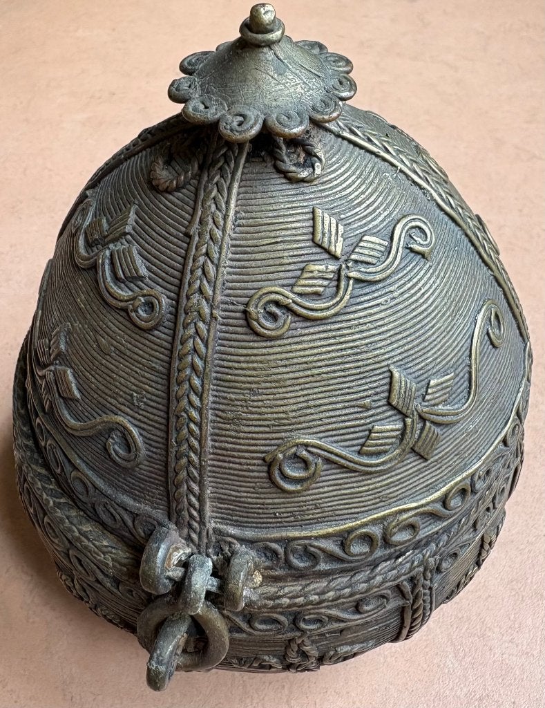Bronzen Dhokra pot met deksel, India, Handgemaakt, Ophalen of Verzenden, 18 cm, Brons