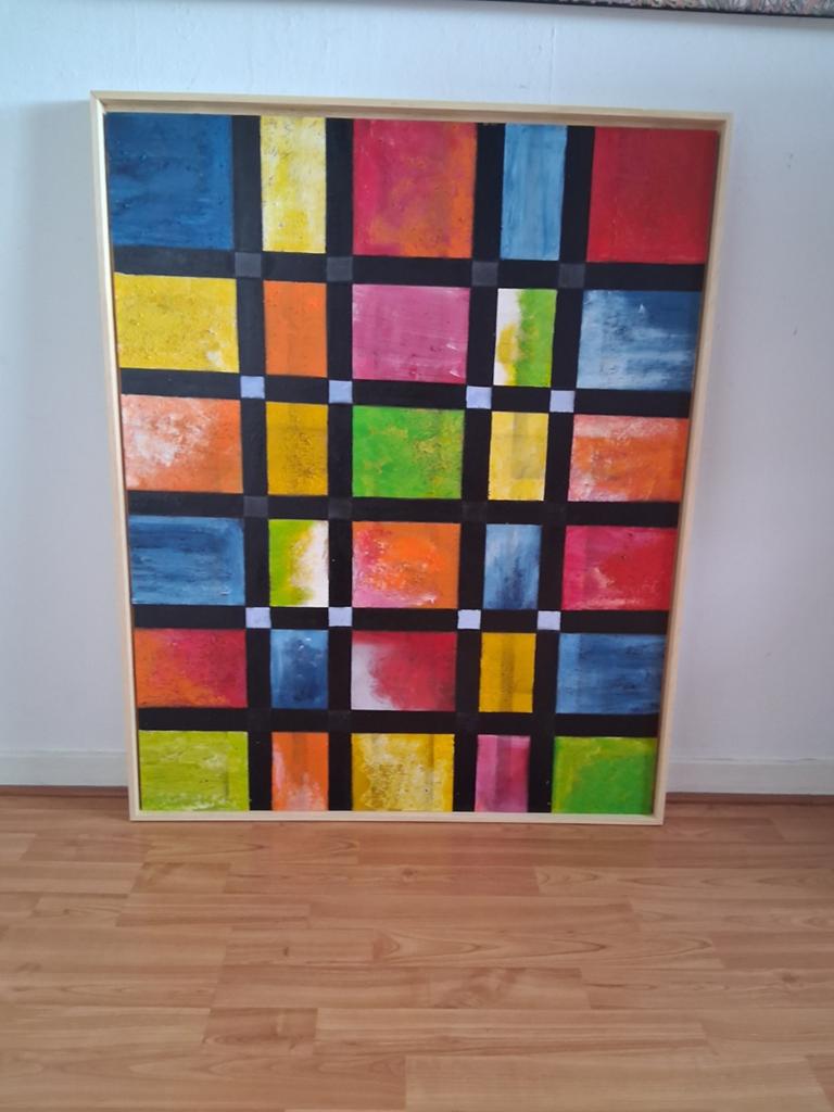 Groot abstract schilderij 80x100 cm met lijst, Antiek en Kunst, Kunst | Schilderijen | Abstract, Ophalen of Verzenden