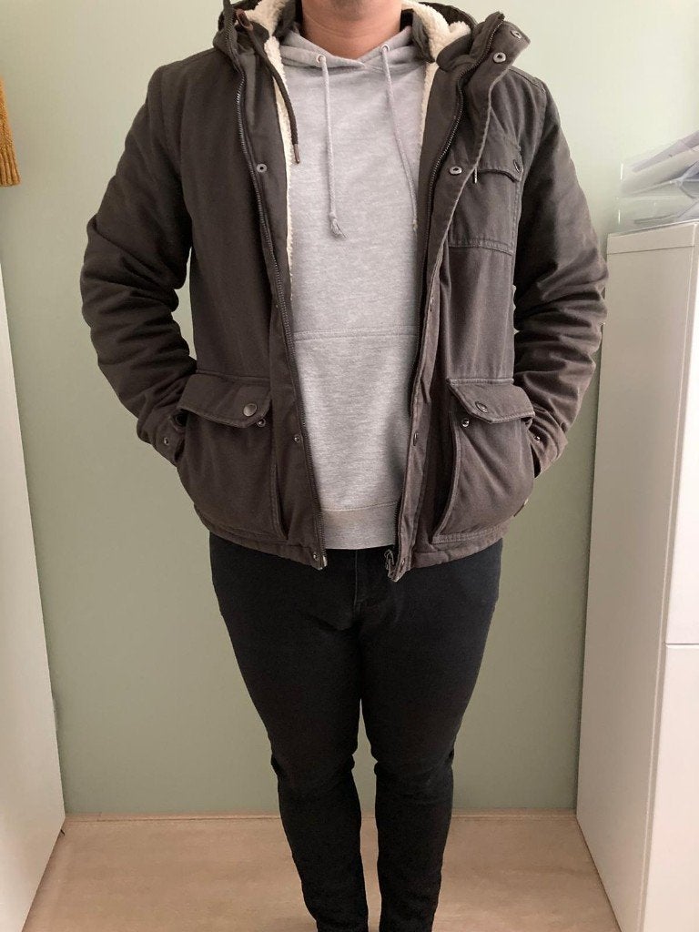 Winterjas heren groen met capuchon - maat L, Kleding | Heren, Jassen | Winter, Ophalen of Verzenden, Zo goed als nieuw, Maat 52/54 (L)
