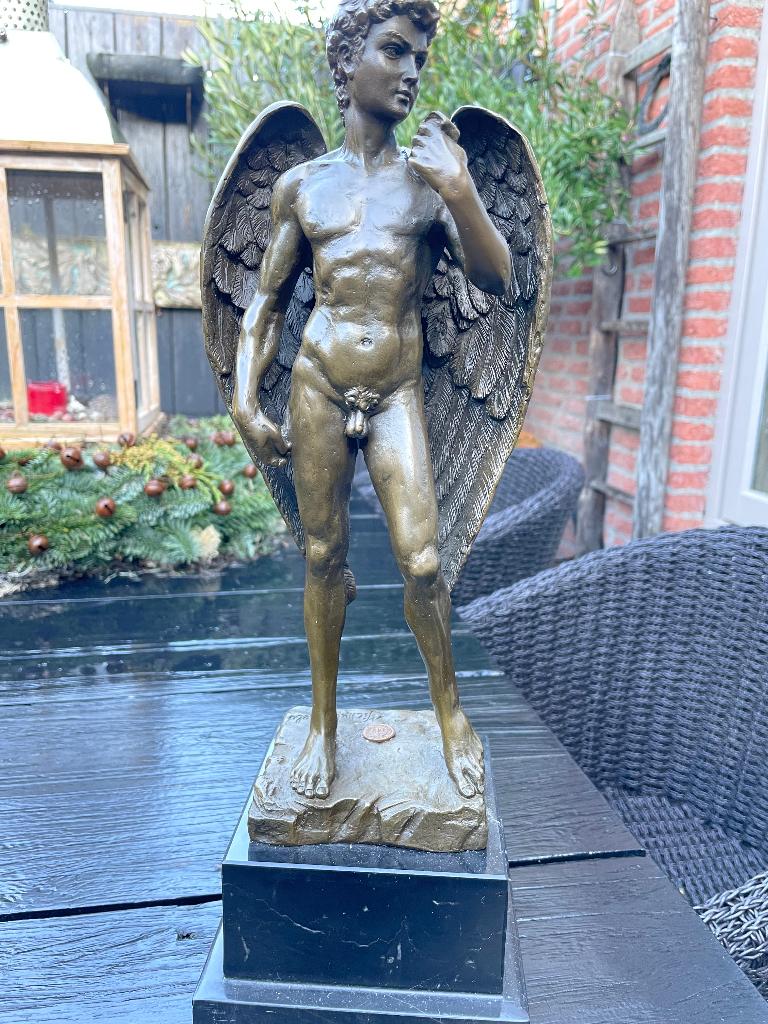 Bronzen David 39,5 cm gesigneerd/stempel zuiver groot brons, Ophalen of Verzenden