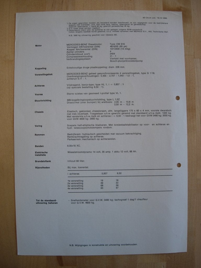 Mercedes 407D Technische Specificatie Brochure 1979 DC 407 D, Boeken, Zo goed als nieuw, Mercedes-Benz, Mercedes, Ophalen of Verzenden