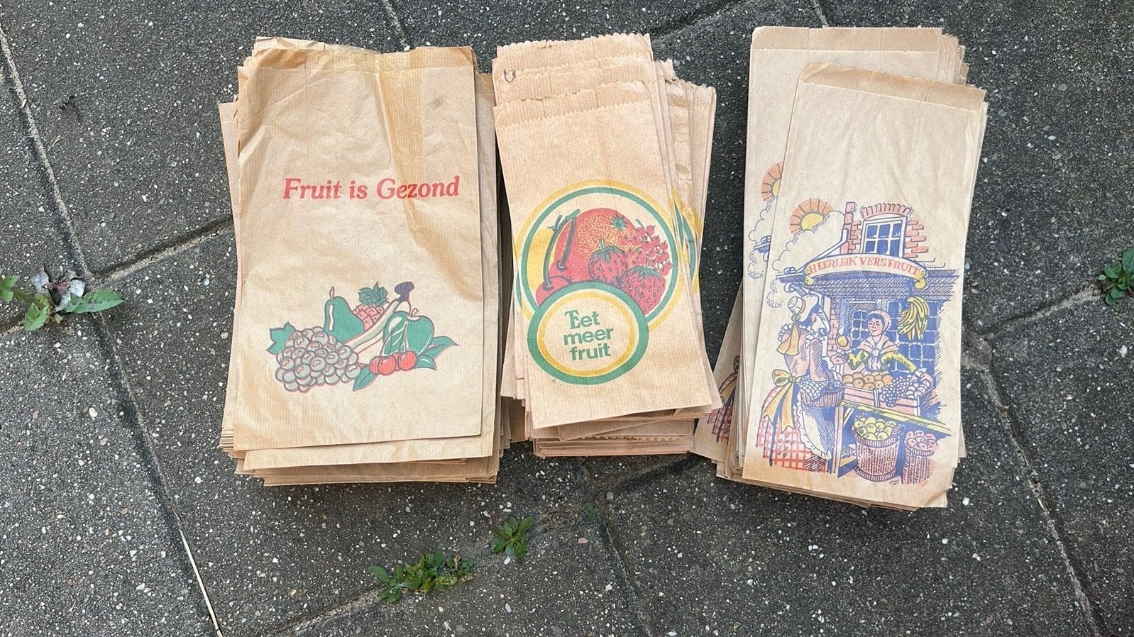 Vintage papieren zakjes - Fruit is Gezond, Ophalen, Nieuw