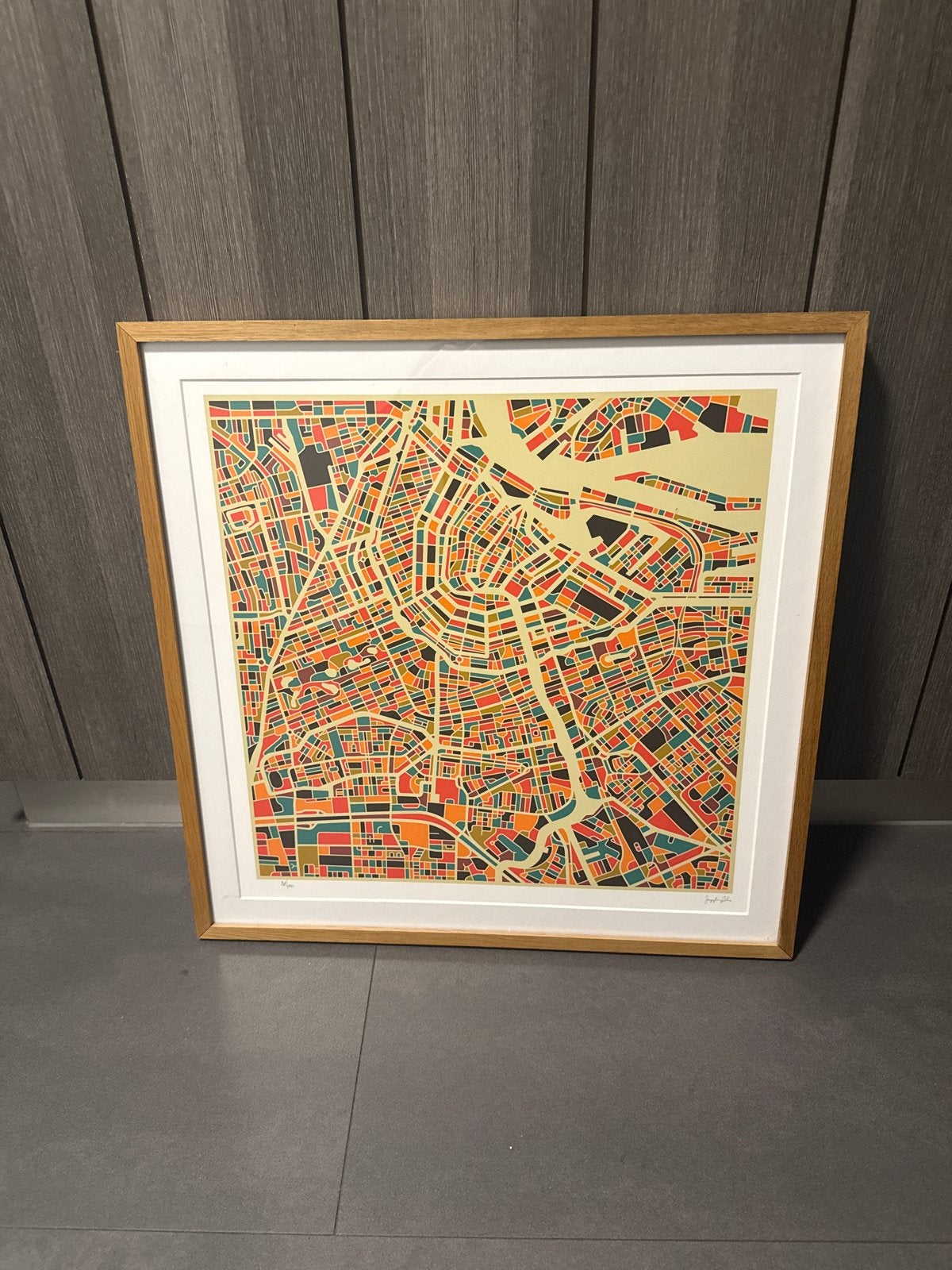 Ingelijste print van Amsterdamse grachtenkaart ), Ophalen of Verzenden, Print, Print/reproductie, Achter glas