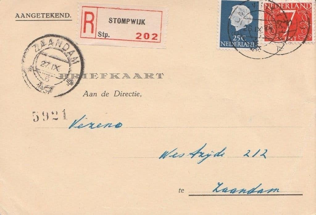 STOMPWIJK/Leidschendam Aanget. afz V d KROGT Stompwijksewg, Ophalen of Verzenden, 1940 tot 1960, Gelopen, Zuid-Holland