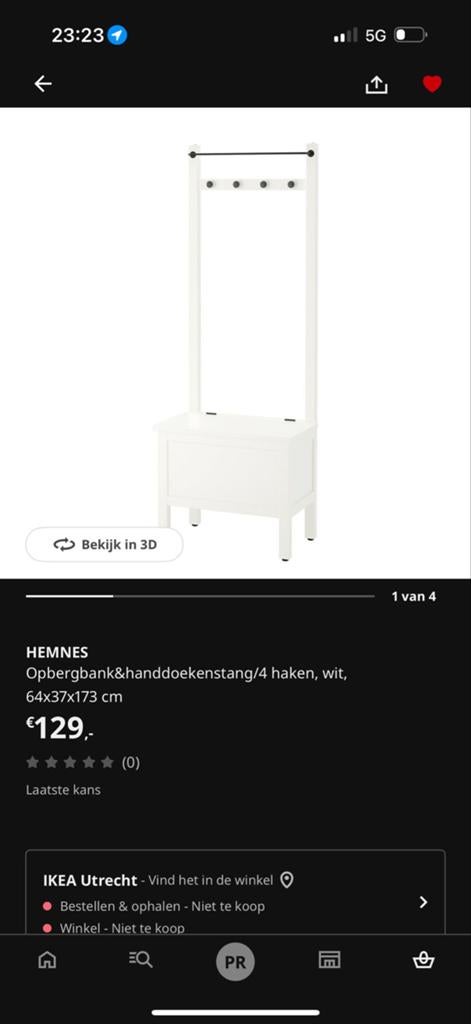 IKEA Hemnes Opbergbank & Kapstok - Wit zo goed als Nieuw, Ophalen, 50 tot 100 cm, Zo goed als nieuw, Minder dan 100 cm