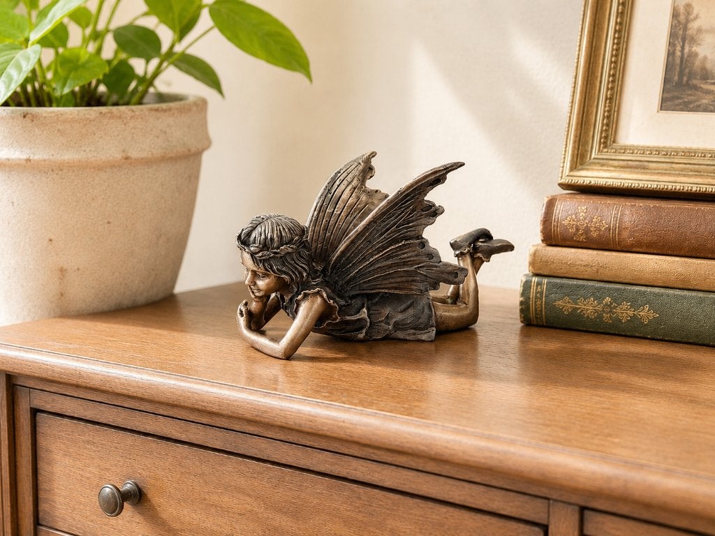 LIGGENDE BRONZEN ELFJE / ENGEL / FEE, Ophalen of Verzenden, Brons, Beeld