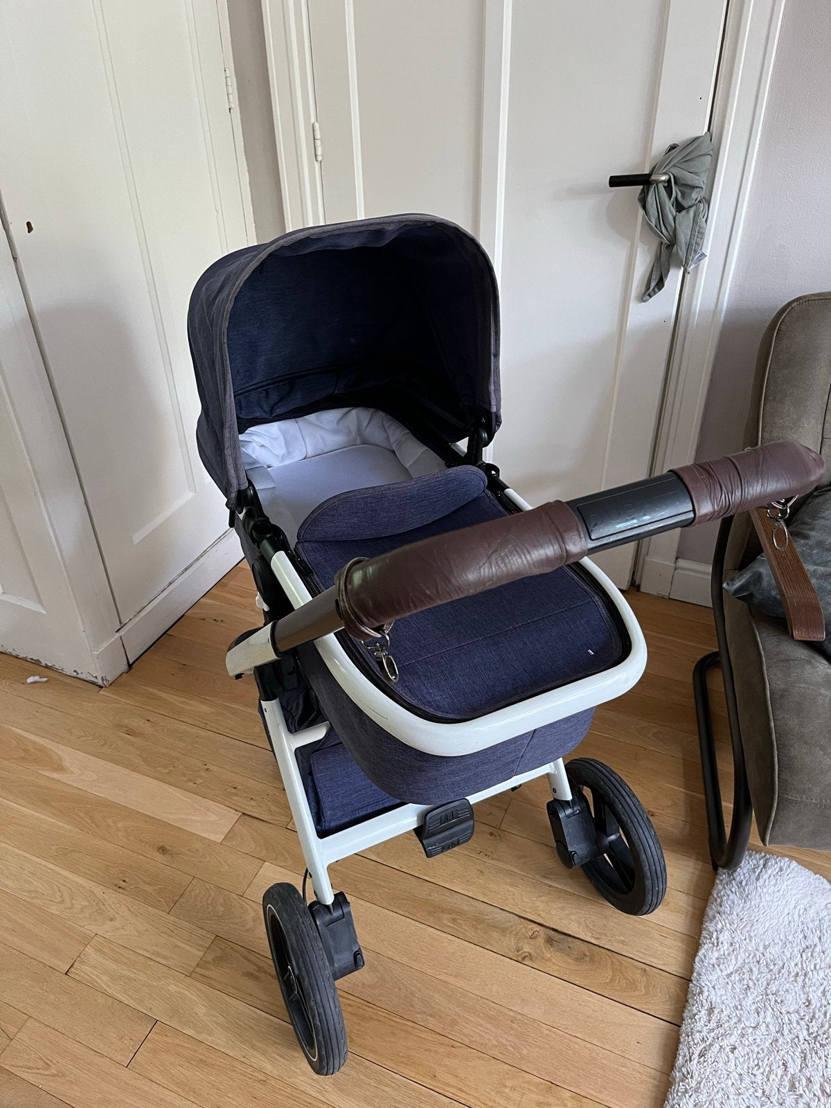 Denim blue Dubatti kinderwagen, Gebruikt, Met autostoeltje, Maxi-Cosi, Ophalen